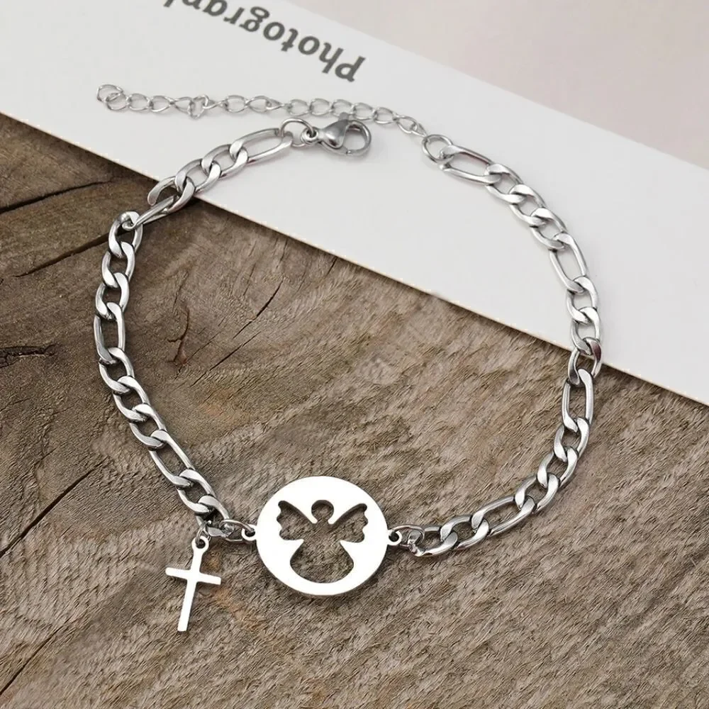 Stainless Steel Angel Cross Bracelet